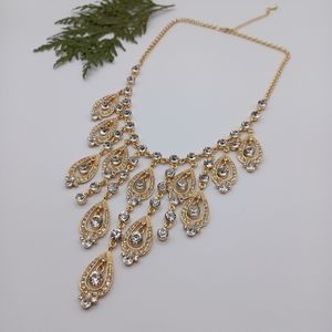 Rhinestone and gold-tone collar necklace